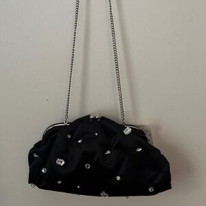 NWT JCREW BLACK SATIN BAG/CLUTCH GEM